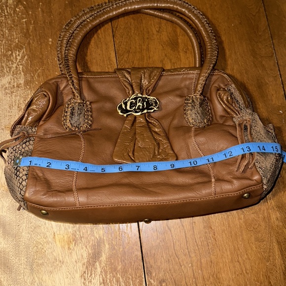 CHI BY CARLOS FALCHI LAMB SKIN LEATHER SNAKE SKIN SATCHEL - Picture 4 of 12